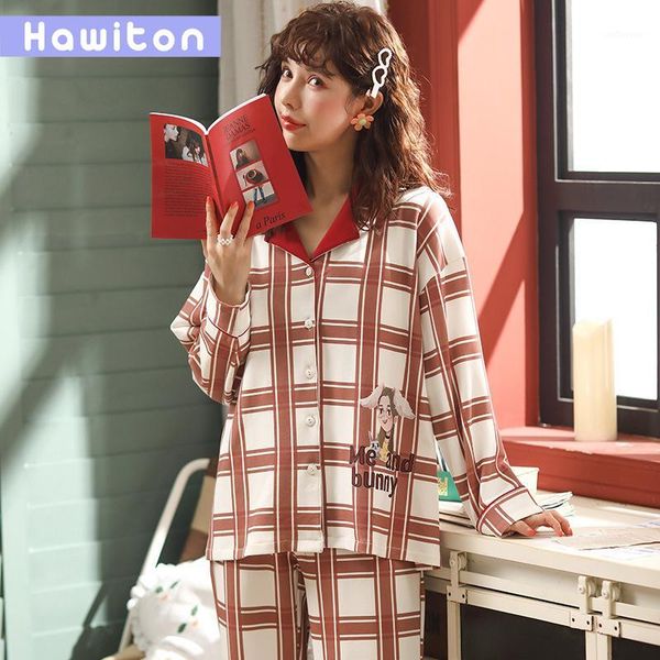 hawiton autumn 100% cotton pajamas set long sleeve womens plaid sleepwear suit female sweet pyjamas lounge wear 2 pieces set1, Black;red
hawiton autumn 100% cotton pajamas set long sleeve womens plaid sleepwear suit female sweet pyjamas lounge wear 2 pieces set1, Black;red