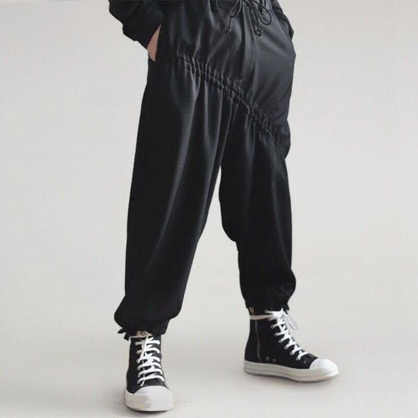 men's pants adjustable drawstring elastic loose designer cycling, Black 
men's pants adjustable drawstring elastic loose designer cycling, Black