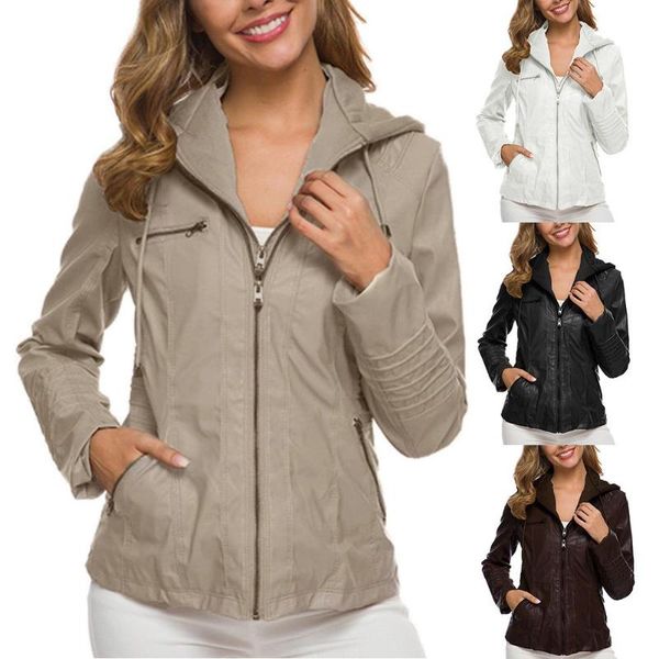 fashion women autumn faux leather long sleeve hooded zipper motorcycle jacket clothing, Black;brown
fashion women autumn faux leather long sleeve hooded zipper motorcycle jacket clothing, Black;brown