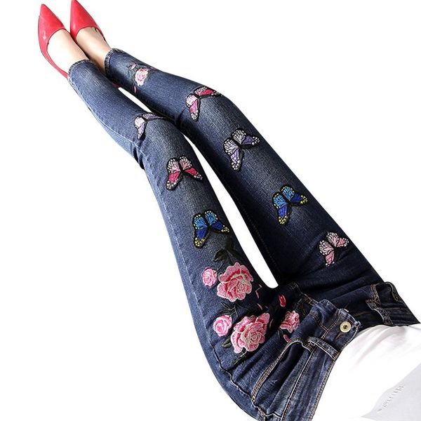 women's jeans stretch embroidered for women elastic flower female pencil denim pants rose butterfly pattern pantalon femme a302, Blue
women's jeans stretch embroidered for women elastic flower female pencil denim pants rose butterfly pattern pantalon femme a302, Blue