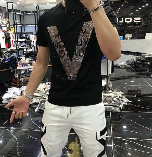 men's t-shirts cotton rhinestone 2022 new street fashion style short-sleeve male clothes, White;black
men's t-shirts cotton rhinestone 2022 new street fashion style short-sleeve male clothes, White;black