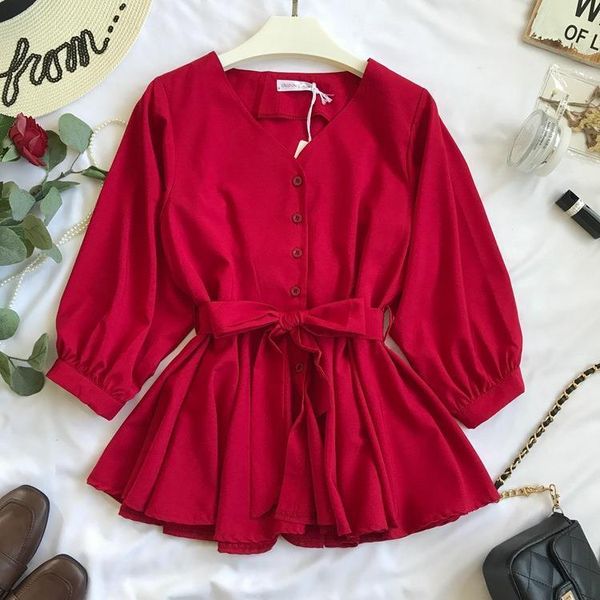 spring autumn women blouse wild v-neck single-breasted waist belt lantern sleeve women shirts korean fashion clothing, White
spring autumn women blouse wild v-neck single-breasted waist belt lantern sleeve women shirts korean fashion clothing, White