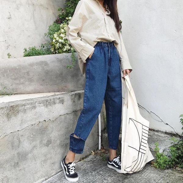 women's jeans vintage korean womens denim harem pants straight high waist washed trousers1, Blue
women's jeans vintage korean womens denim harem pants straight high waist washed trousers1, Blue
