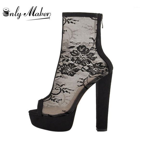onlymaker women's peep platform toe lace mesh ankle booties chunky high heel zipper sandals boot1, Black
onlymaker women's peep platform toe lace mesh ankle booties chunky high heel zipper sandals boot1, Black