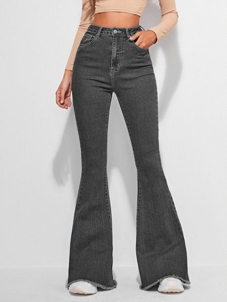 high waist contrast stitch flare leg jeans u6lo#, Blue