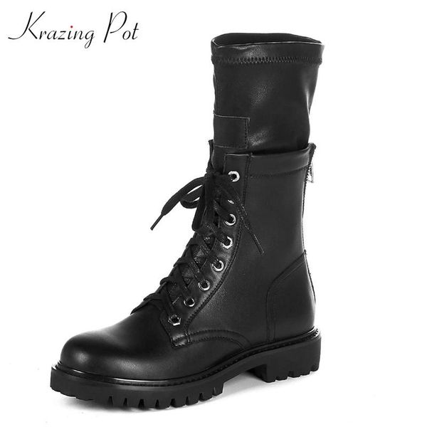 boots krazing pot motorcycle genuine leather platform coolest thick med heel round toe zip punk fashion noble mid-calf l52, Black
boots krazing pot motorcycle genuine leather platform coolest thick med heel round toe zip punk fashion noble mid-calf l52, Black