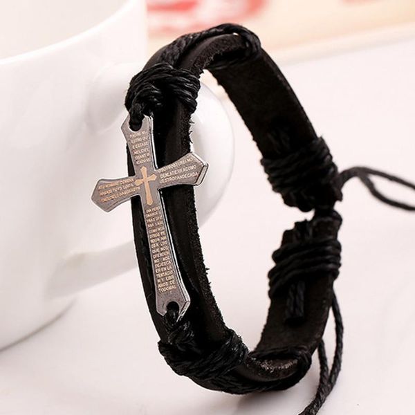 charm bracelets retro men's alloy scripture cross leather bracelet simple woven b322, Golden;silver
charm bracelets retro men's alloy scripture cross leather bracelet simple woven b322, Golden;silver