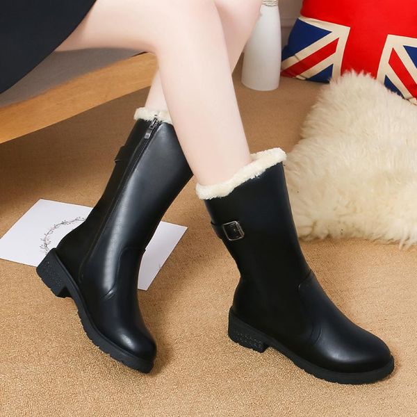 women boots buckle strap boots women leather winter solid color mid-calf snow rain ladies footwear keep warm winter shoes, Black
women boots buckle strap boots women leather winter solid color mid-calf snow rain ladies footwear keep warm winter shoes, Black