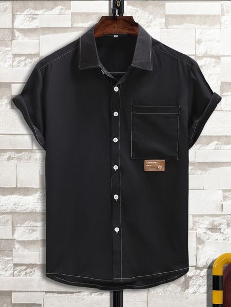 men letter patch detail pocket front shirt n3bc#, White;black
men letter patch detail pocket front shirt n3bc#, White;black