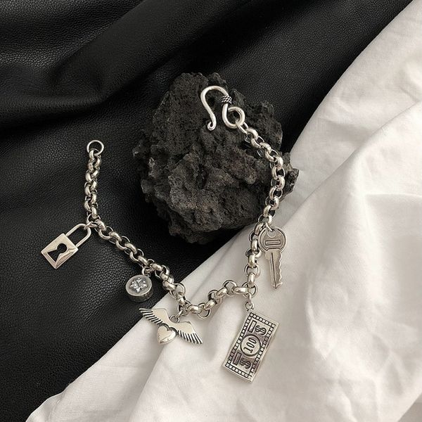 s925 silver heavy industry old pendant bracelet multi pendant coin key lock mixed with street bracelet for men and women z6w4h, Golden;silver
s925 silver heavy industry old pendant bracelet multi pendant coin key lock mixed with street bracelet for men and women z6w4h, Golden;silver
