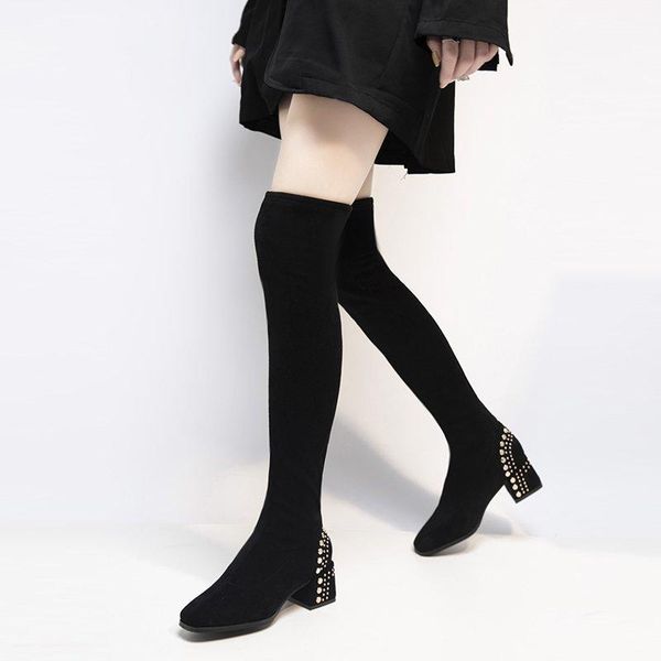 rivet over the knee boots slim women shoes suede thigh high heel heels winter shoes women black long boots botas para mujer