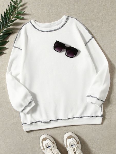 solid contrast titching sweatshirt w9la#, White;black
solid contrast titching sweatshirt w9la#, White;black