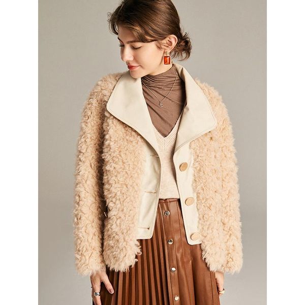women's fur & faux patchwork wool shearling jacket sheepskin design fashion women winter coat thick warm single breasted genuine leathe, Black
women's fur & faux patchwork wool shearling jacket sheepskin design fashion women winter coat thick warm single breasted genuine leathe, Black