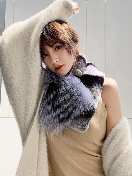 scarves rex fur collar scarf ladies winter style fashion size:75*18cm, Blue;gray