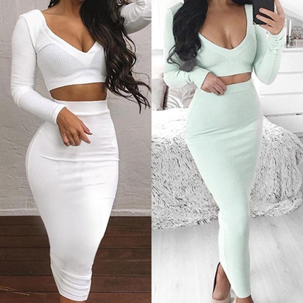 two piece set v-neck long sleeve crop long skirt set party clothing sets outfit1, Gray
two piece set v-neck long sleeve crop long skirt set party clothing sets outfit1, Gray