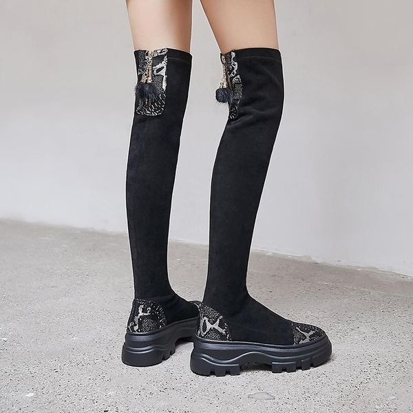 thigh high boots women high heels shoes mixed colors snake thick bottom stretch boots round toe over-the-knee, Black
thigh high boots women high heels shoes mixed colors snake thick bottom stretch boots round toe over-the-knee, Black