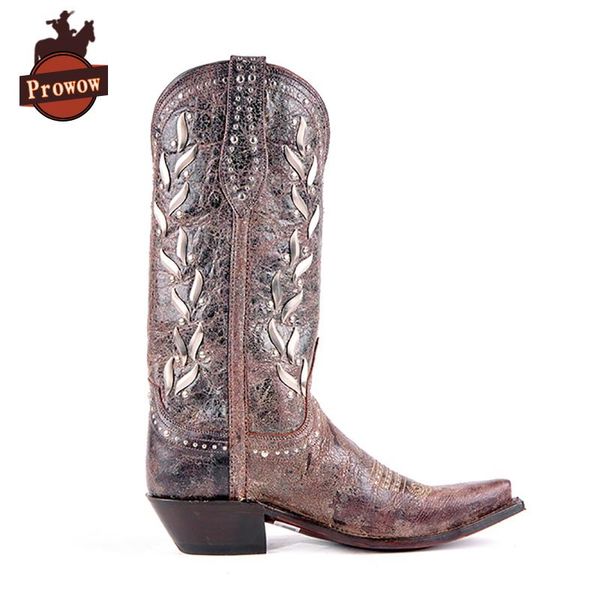 prowow women western cowboy boots genuine leather handmade patchwork metal brown pointed toe corral mid-calf ladies boots, Black
prowow women western cowboy boots genuine leather handmade patchwork metal brown pointed toe corral mid-calf ladies boots, Black