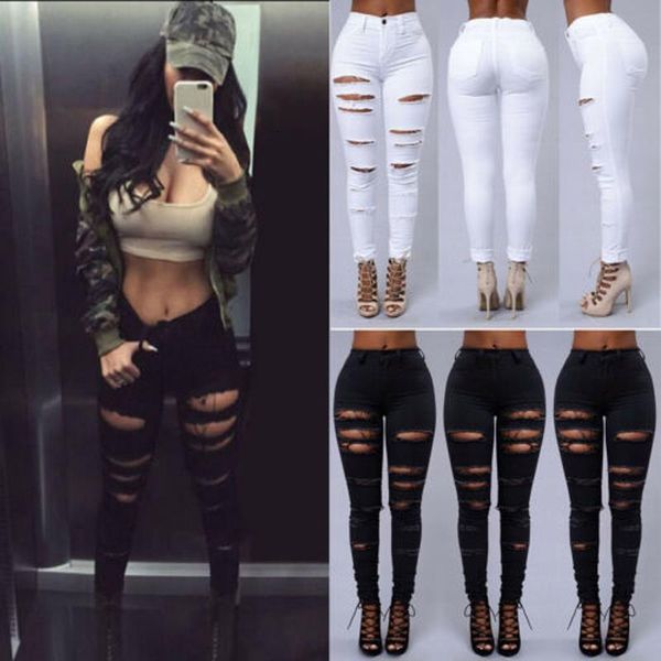 2019 skinny jeans women denim holes pants destroyed pencil pants high waist casual trousers black white stretchy ripped jeans, Blue
2019 skinny jeans women denim holes pants destroyed pencil pants high waist casual trousers black white stretchy ripped jeans, Blue