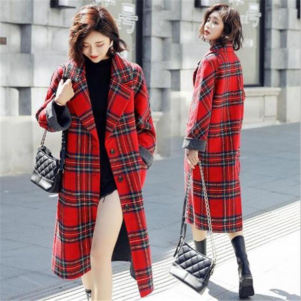 women's wool & blends high fashion 2021 spring winter women oversized casual woolen plaid loose maxi long coat female outerwear, Black
women's wool & blends high fashion 2021 spring winter women oversized casual woolen plaid loose maxi long coat female outerwear, Black