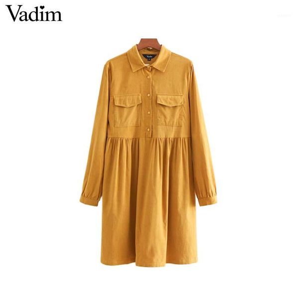 vadim women yellow corduroy shirt dress pockets long sleeve turn down collar pleated female casual mini dresses vestidos qa7151, Black;gray
vadim women yellow corduroy shirt dress pockets long sleeve turn down collar pleated female casual mini dresses vestidos qa7151, Black;gray