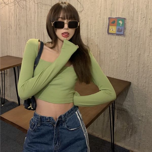 autumn 2020 new short square neck long sleeve t-shirt + split floor trousers two piece fashion suit for women
autumn 2020 new short square neck long sleeve t-shirt + split floor trousers two piece fashion suit for women
