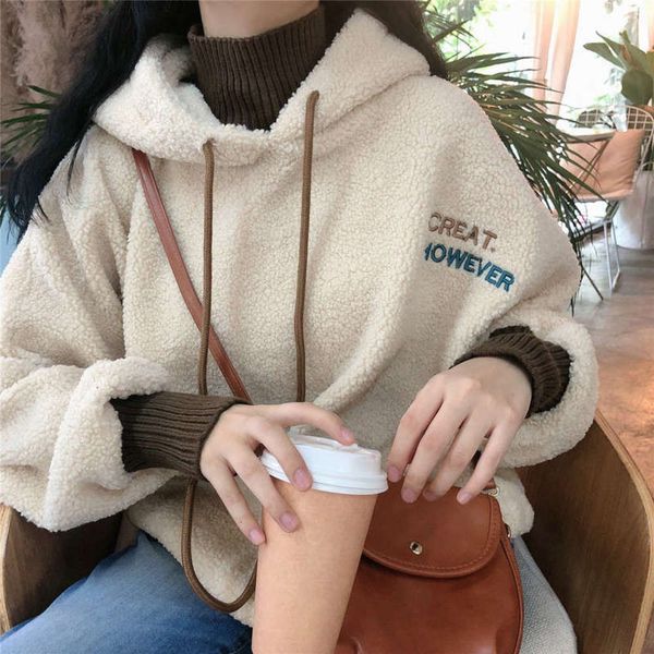 and winter new korean autumn lamb sweater women's cashmere thickened hooded pullover loose coat, Black
and winter new korean autumn lamb sweater women's cashmere thickened hooded pullover loose coat, Black