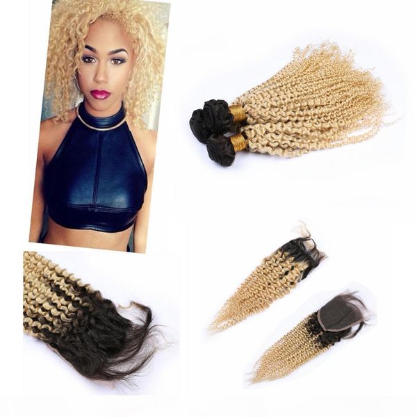 ombre brazilians hair bundles with closure 4" * 4" deep wave #1b #613 dark root sew in remy hair extensions, Black;brown
ombre brazilians hair bundles with closure 4" * 4" deep wave #1b #613 dark root sew in remy hair extensions, Black;brown