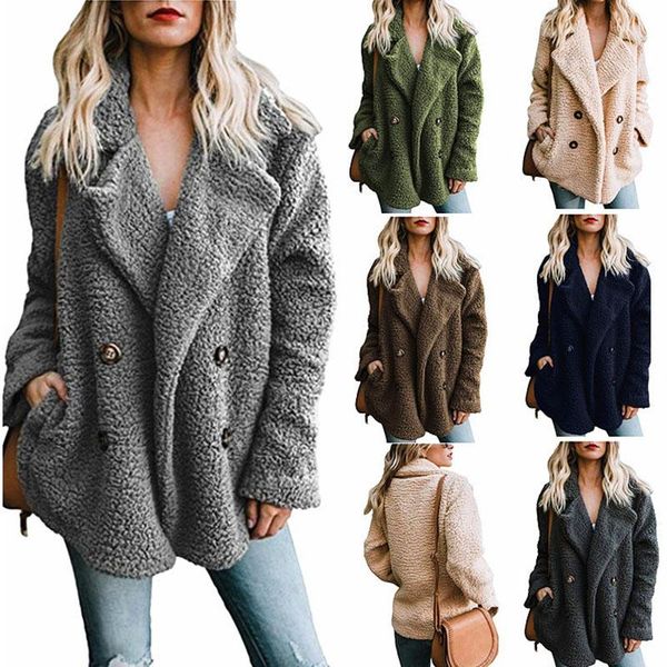 plush button turn-down collar faux fur coat solid color women outwear winter fashion design long sleeve loose streetwear jacket, Black;brown
plush button turn-down collar faux fur coat solid color women outwear winter fashion design long sleeve loose streetwear jacket, Black;brown