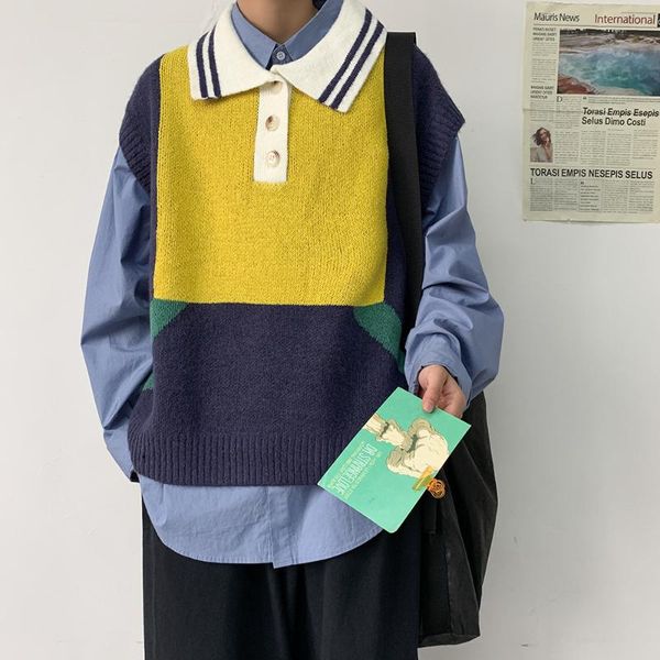 sweater vest men's fashion contrast color casual lapel knit pullover mens streetwear loose sweater vest men sweter clothes m-2xl, Black;white
sweater vest men's fashion contrast color casual lapel knit pullover mens streetwear loose sweater vest men sweter clothes m-2xl, Black;white