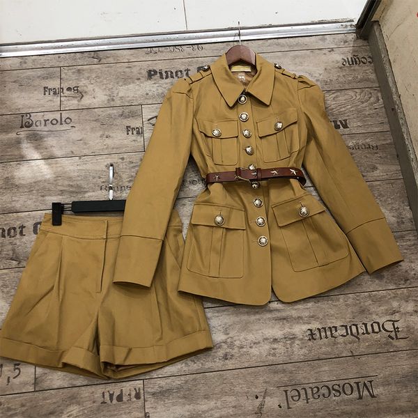 deat autumn long sleeve turn down collar single breasted button khaki coat with belt short two piece set women mk118 201009, White
deat autumn long sleeve turn down collar single breasted button khaki coat with belt short two piece set women mk118 201009, White