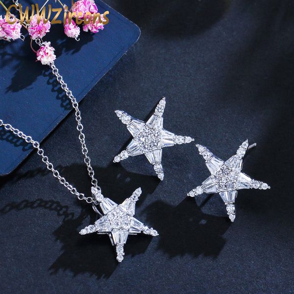 cwwzircons white cubic zircon setting lucky star earring and necklace jewelry sets for women trendy korean style design t175, Silver
cwwzircons white cubic zircon setting lucky star earring and necklace jewelry sets for women trendy korean style design t175, Silver
