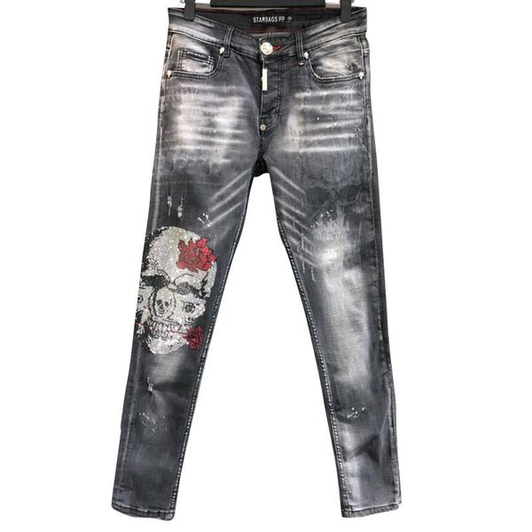 starbags pp original drill european version slim elastic straight leg leather hole jeans fashion men's trousers, Blue
starbags pp original drill european version slim elastic straight leg leather hole jeans fashion men's trousers, Blue