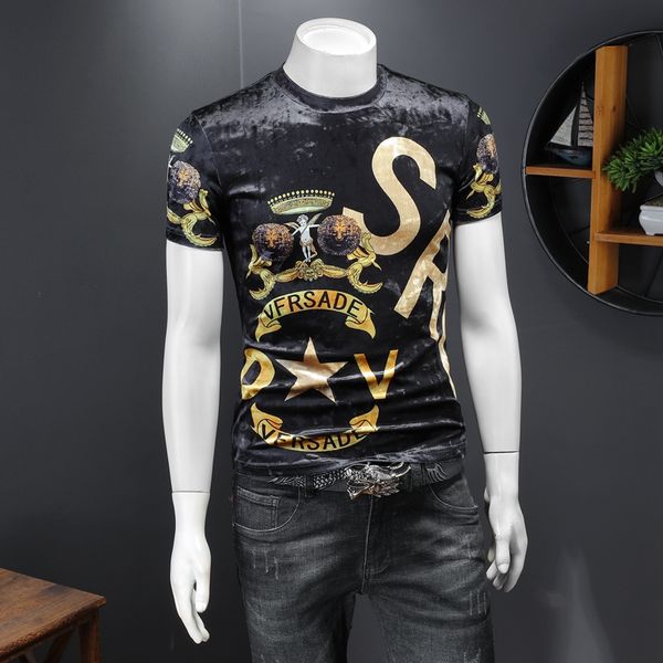 2022 summer new men's velvet print t-shirts round neck short sleeves slim trendy trendy letter embroidered sweatshirts, White;black
2022 summer new men's velvet print t-shirts round neck short sleeves slim trendy trendy letter embroidered sweatshirts, White;black