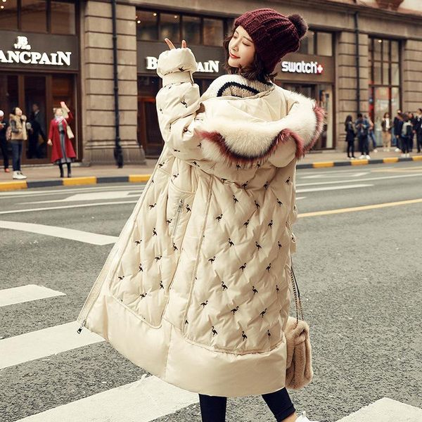 women's down & parkas 100% white duck jacket female explosion models winter natural big fur collar long section thick ladies, Black
women's down & parkas 100% white duck jacket female explosion models winter natural big fur collar long section thick ladies, Black