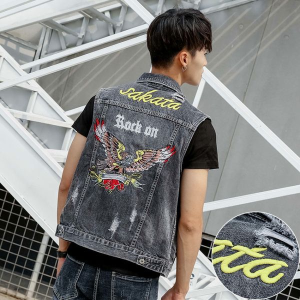 foreign trade spring and autumn mens denim vest mens embroidered eagle lapel sleeveless waistcoat denim polo, Black;brown
foreign trade spring and autumn mens denim vest mens embroidered eagle lapel sleeveless waistcoat denim polo, Black;brown