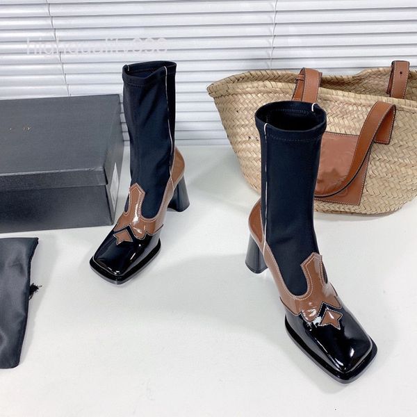 boots high end quality style elastic boots women's fashion square head thick heels british color matching leather high-heeled medium, Black
boots high end quality style elastic boots women's fashion square head thick heels british color matching leather high-heeled medium, Black
