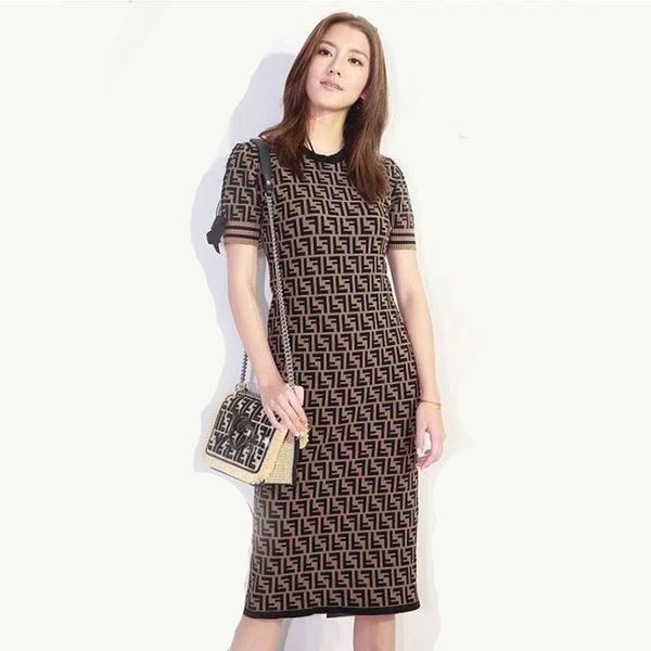 women dresses women designer dresses ff jacquard dress round neck short sleeved dress designer straps slim knit dress dresses, Black;gray
women dresses women designer dresses ff jacquard dress round neck short sleeved dress designer straps slim knit dress dresses, Black;gray