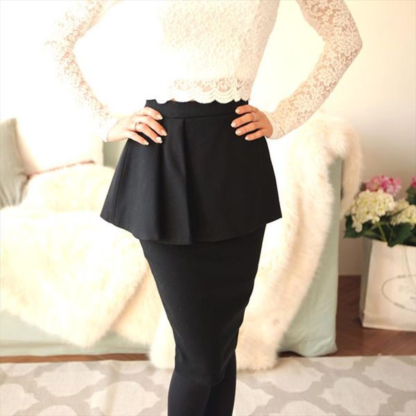 women new 2017 fashion skirt ruffles waist zipper back slim bodycon pencil skirt plus size women midi s 5xl, Black
women new 2017 fashion skirt ruffles waist zipper back slim bodycon pencil skirt plus size women midi s 5xl, Black