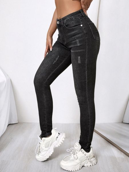 washed ripped skinny jeans a5am#, Blue 
washed ripped skinny jeans a5am#, Blue