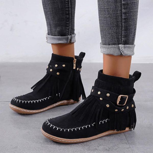 women vintage ankle boots women's tassel rivet boots ladies sewing round toe flat female fashion zip solid shoes big size 431, Black
women vintage ankle boots women's tassel rivet boots ladies sewing round toe flat female fashion zip solid shoes big size 431, Black
