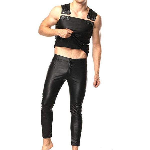 men's tracksuits pu leather sets male clothing ( pants + tank ) for stage wear club fetish collection slim fitness, Gray
men's tracksuits pu leather sets male clothing ( pants + tank ) for stage wear club fetish collection slim fitness, Gray