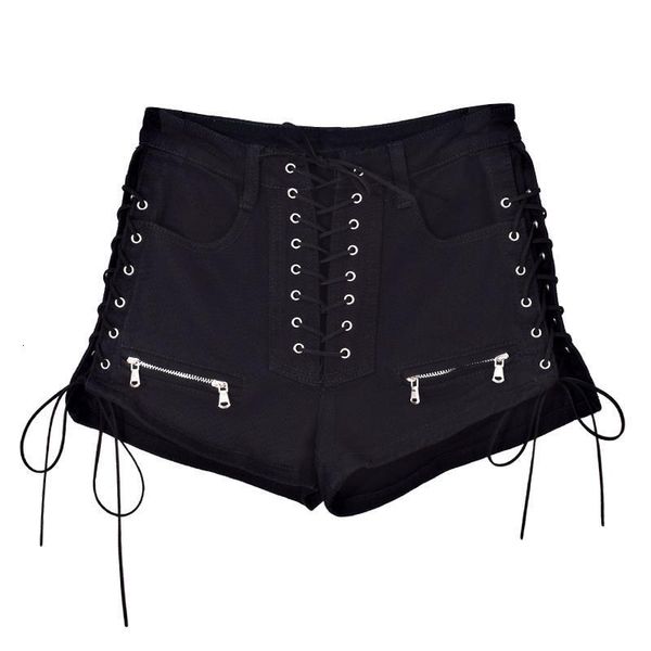 black lace up side slit elasticity denim short skinny and club shorts women high waist jeans short summer goth shorts girl, White;black 
black lace up side slit elasticity denim short skinny and club shorts women high waist jeans short summer goth shorts girl, White;black