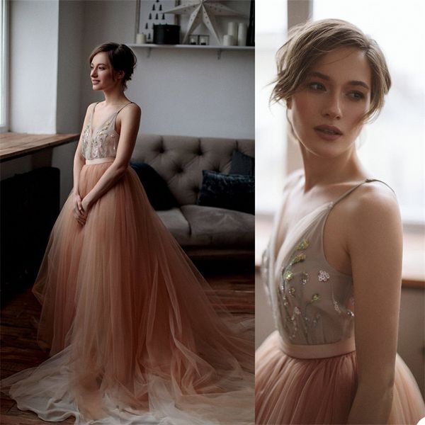 champagne wedding dresses a line spaghetti strap backless custom made beads applique bohemian bridal gowns robe de mariée, White
champagne wedding dresses a line spaghetti strap backless custom made beads applique bohemian bridal gowns robe de mariée, White