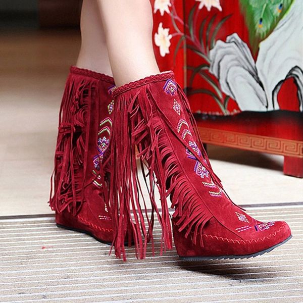 fashion chinese nation style flock mid-calf women boots fringe flat heel embroidered long boots for woman tassel knee high #gx13, Black
fashion chinese nation style flock mid-calf women boots fringe flat heel embroidered long boots for woman tassel knee high #gx13, Black