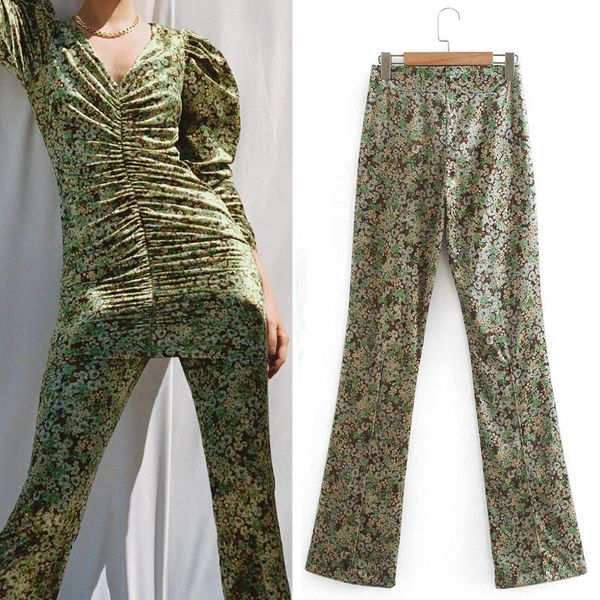 2021 new green floral printed velvet flared women autumn vintage side zip high waist pants ladies fashion elegant trousers ubzo, Black;white
2021 new green floral printed velvet flared women autumn vintage side zip high waist pants ladies fashion elegant trousers ubzo, Black;white