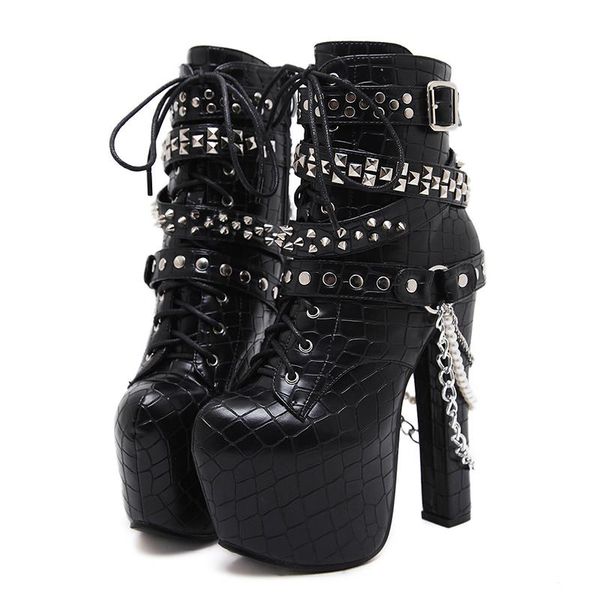 lucyever metal chain rivets platform ankle boots women punk style 16cm super high heels shoes pu leather motorcycle boots female, Black
lucyever metal chain rivets platform ankle boots women punk style 16cm super high heels shoes pu leather motorcycle boots female, Black