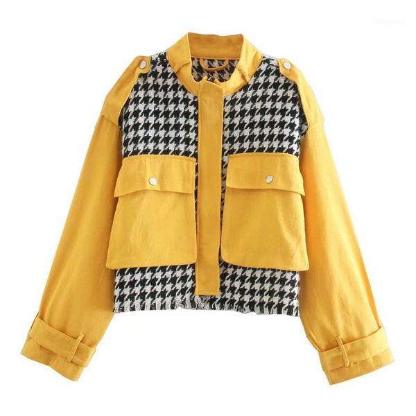 houndstooth stitching yellow bomber jacket women autumn 2021 vintage casual parka basic coats jackets chaqueta mujer1, Black;brown
houndstooth stitching yellow bomber jacket women autumn 2021 vintage casual parka basic coats jackets chaqueta mujer1, Black;brown