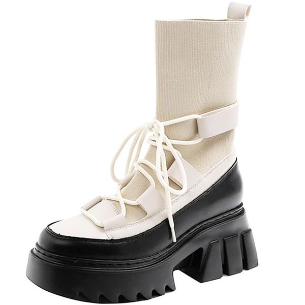 boots rasmeup stretch women's lace up genuine leather fashion women long 2021 autumn ladies platform plus size footwear, Black 
boots rasmeup stretch women's lace up genuine leather fashion women long 2021 autumn ladies platform plus size footwear, Black