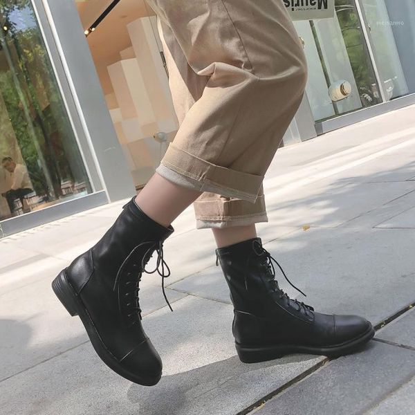 ankle boots women's shoes genuine leather cross-tied handmade punk motorcycle boots femme zapatos de mujer1, Black
ankle boots women's shoes genuine leather cross-tied handmade punk motorcycle boots femme zapatos de mujer1, Black
