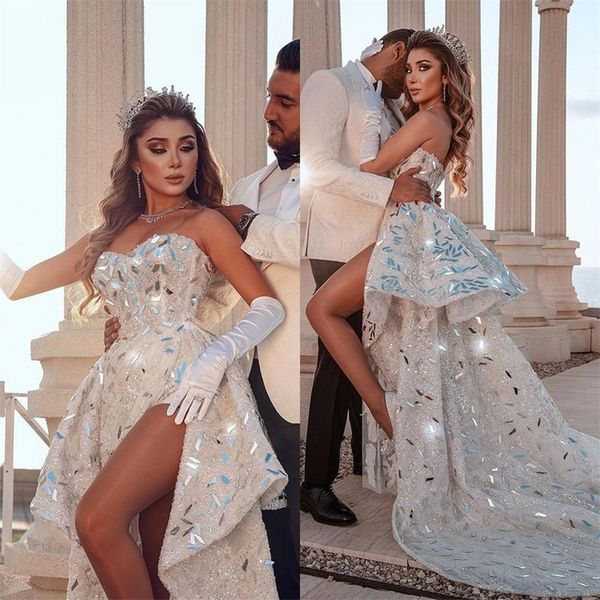 luxury sequin a line wedding dresses side split glitter modern design bridal gowns tiered sweep train marriage robe de mariee, White
luxury sequin a line wedding dresses side split glitter modern design bridal gowns tiered sweep train marriage robe de mariee, White
